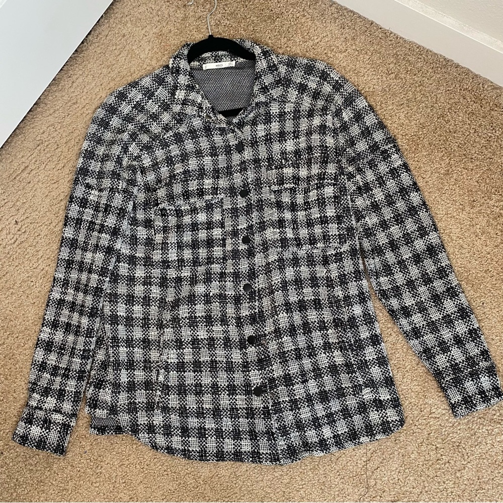 Mango Check Button Down Shacket Size Small - image 1